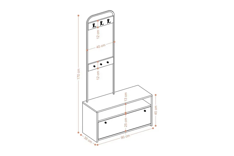 Orlis Entrémøbelsett - Valnøtt/Sort - Møbler - Gangmøbler - Møbelsett til gang & entre