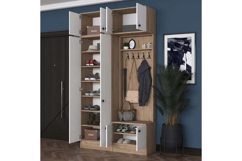 Quorra Entrémøbelsett - Valnøtt/Hvit - Møbler - Gangmøbler - Møbelsett til gang & entre