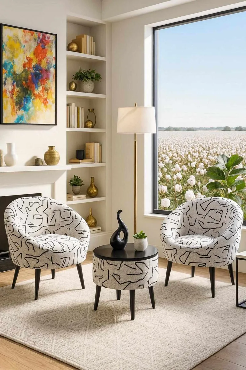 Ørelappstol- og salongbordsett (3 deler) Atelier Del Sofa Lida (75 x 100 x 42 cm) Svart hvit - Svart/hvit - Møbler - Møbelsett - Møbelsett til stue