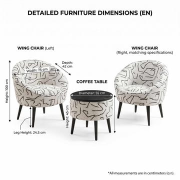 Ørelappstol- og salongbordsett (3 deler) Atelier Del Sofa Lida (75 x 100 x 42 cm) Svart hvit - Svart/hvit - Møbler - Møbelsett - Møbelsett til stue
