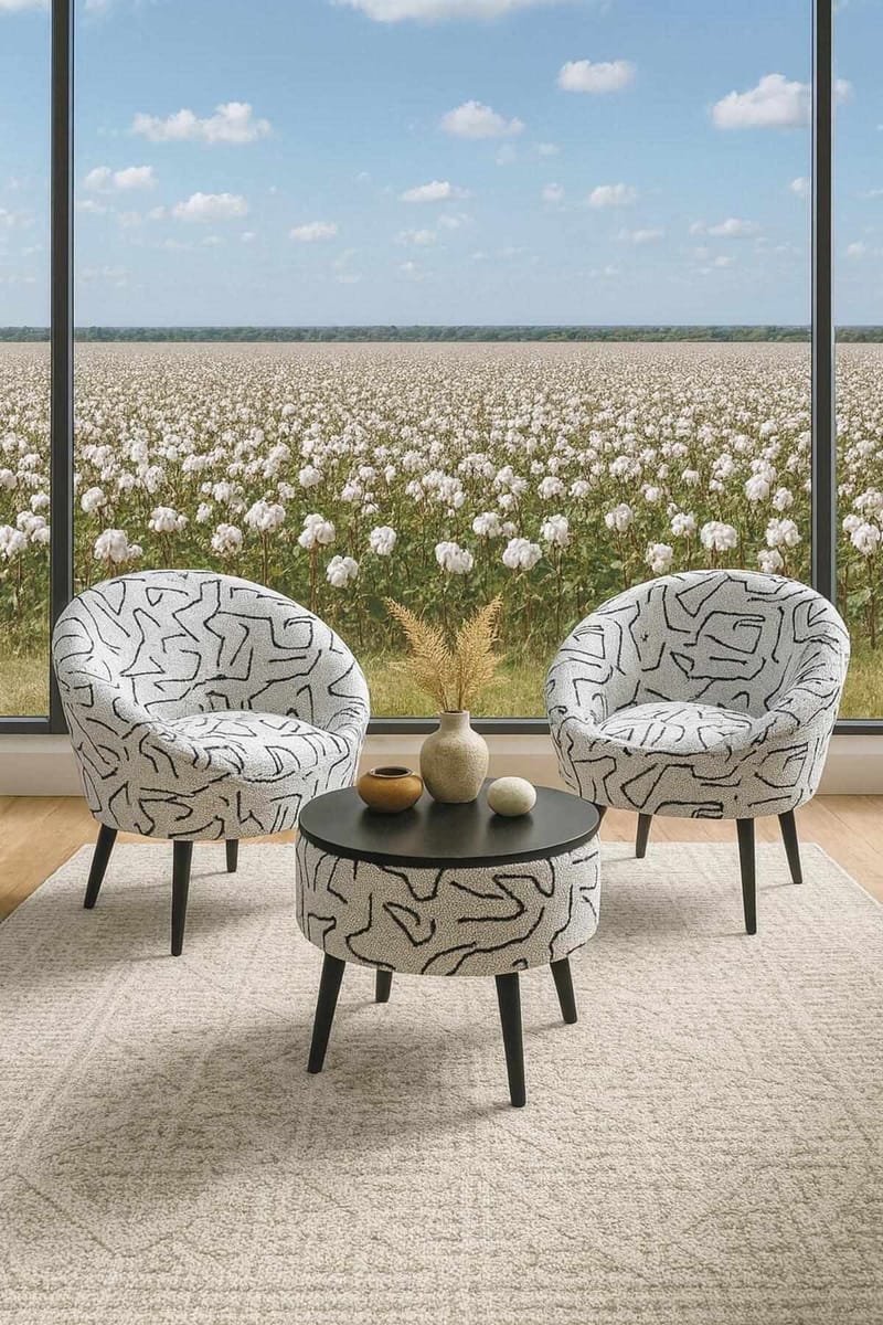 Ørelappstol- og salongbordsett (3 deler) Atelier Del Sofa Lida (75 x 100 x 42 cm) Svart hvit - Svart/hvit - Møbler - Møbelsett - Møbelsett til stue