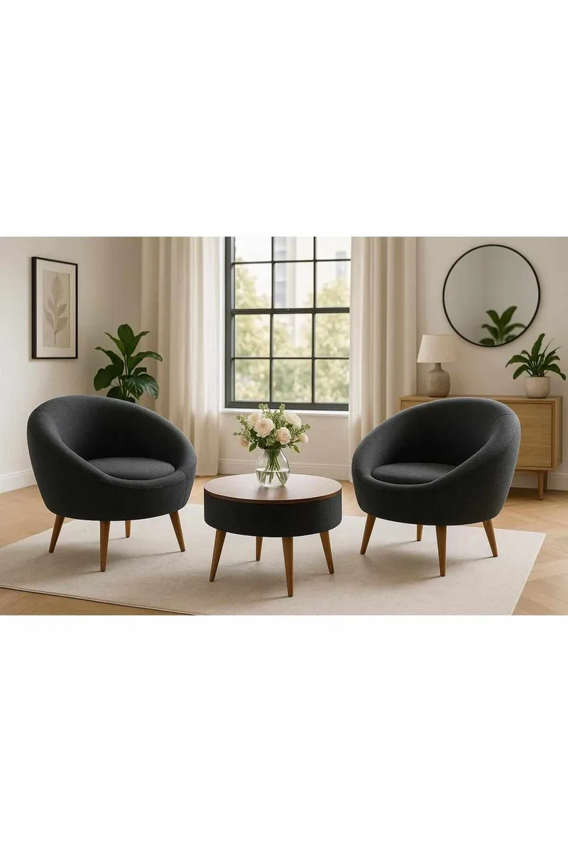 Ørelappstol- og salongbordsett (3 deler) Atelier Del Sofa Lida Linen (75 x 100 x 42 cm) Antrasitt - Møbler - Møbelsett - Møbelsett til stue