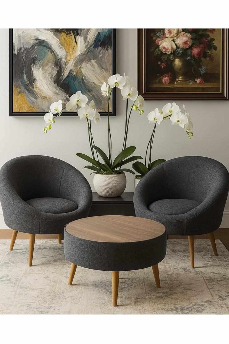 Ørelappstol- og salongbordsett (3 deler) Atelier Del Sofa Lida Linen (75 x 100 x 42 cm) Antrasitt - Møbler - Møbelsett - Møbelsett til stue