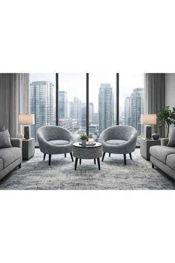 Ørelappstol- og salongbordsett (3 deler) Atelier Del Sofa Lida Linen (75 x 100 x 42 cm) Grå - Møbler - Møbelsett - Møbelsett til stue