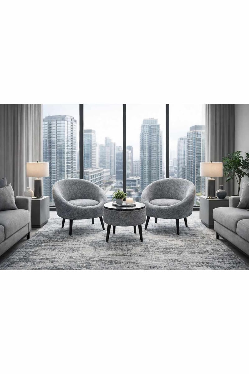 Ørelappstol- og salongbordsett (3 deler) Atelier Del Sofa Lida Linen (75 x 100 x 42 cm) Grå - Møbler - Møbelsett - Møbelsett til stue