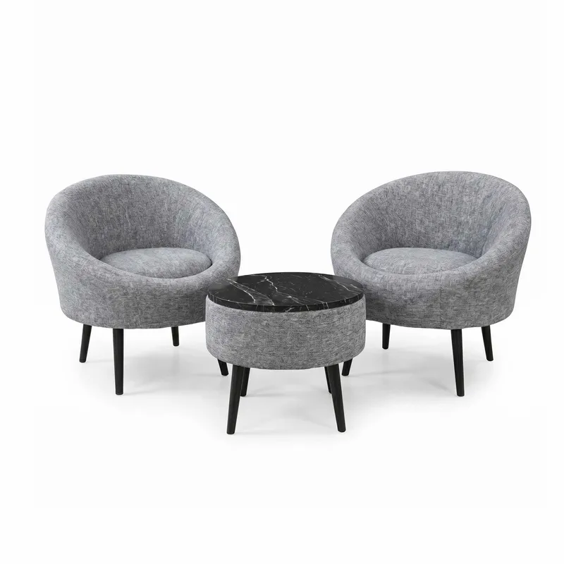 Ørelappstol- og salongbordsett (3 deler) Atelier Del Sofa Lida Linen (75 x 100 x 42 cm) Grå, undefined