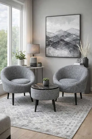 Ørelappstol- og salongbordsett (3 deler) Atelier Del Sofa Lida Linen (75 x 100 x 42 cm) Grå - Møbler - Møbelsett - Møbelsett til stue