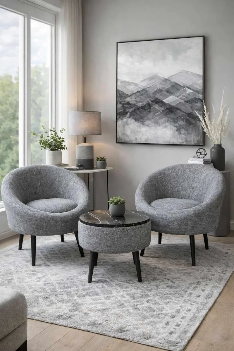 Ørelappstol- og salongbordsett (3 deler) Atelier Del Sofa Lida Linen (75 x 100 x 42 cm) Grå - Møbler - Møbelsett - Møbelsett til stue