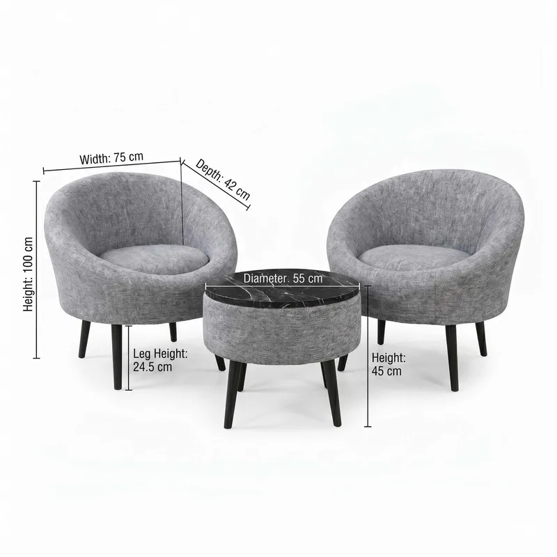 Ørelappstol- og salongbordsett (3 deler) Atelier Del Sofa Lida Linen (75 x 100 x 42 cm) Grå - Møbler - Møbelsett - Møbelsett til stue