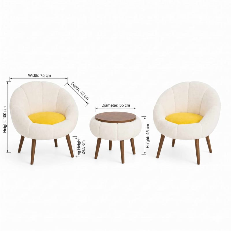 Ørelappstol- og salongbordsett (3 deler) Atelier Del Sofa Lida Linen (75 x 100 x 42 cm) Hvit - Møbler - Møbelsett - Møbelsett til stue