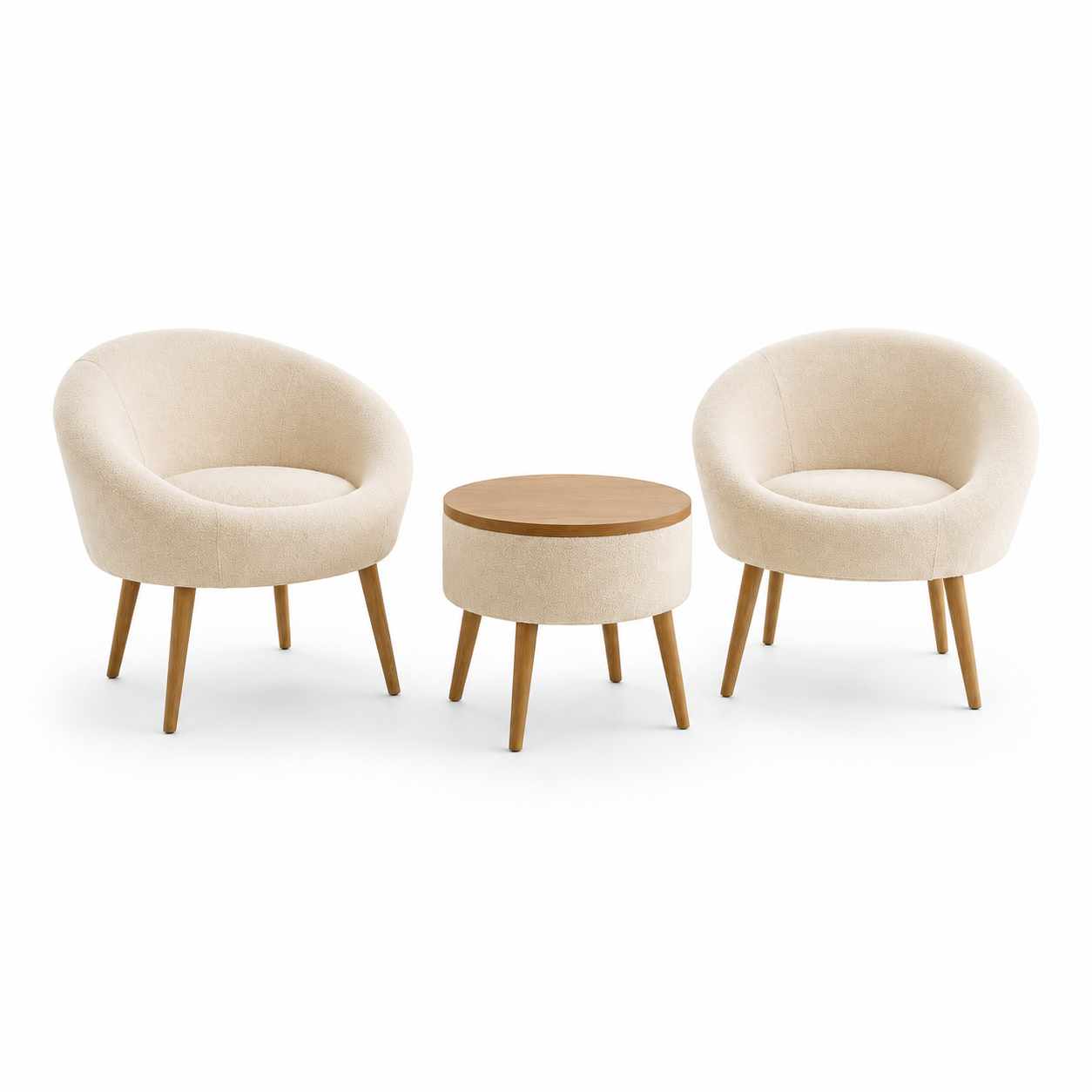 Ørelappstol- og salongbordsett (3 deler) Atelier Del Sofa Lida Linen (75 x 100 x 42 cm) Krem -