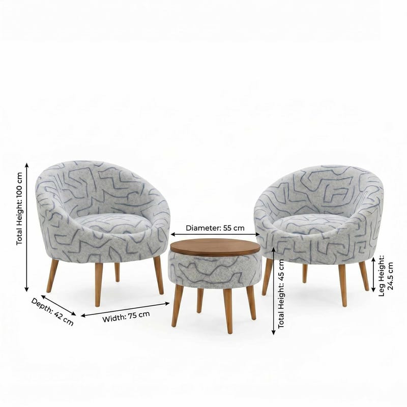 Ørelappstol- og salongbordsett (3 deler) Atelier Del Sofa Lida Weave (75 x 100 x 42 cm) Mørk blå Hvit - Mørk blå og hvit - Møbler - Møbelsett - Møbelsett til stue
