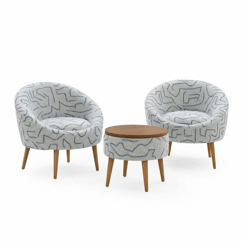 Ørelappstol- og salongbordsett (3 deler) Atelier Del Sofa Lida Weave (75 x 100 x 42 cm) Mørk blå Hvit, Mørk blå og hvit