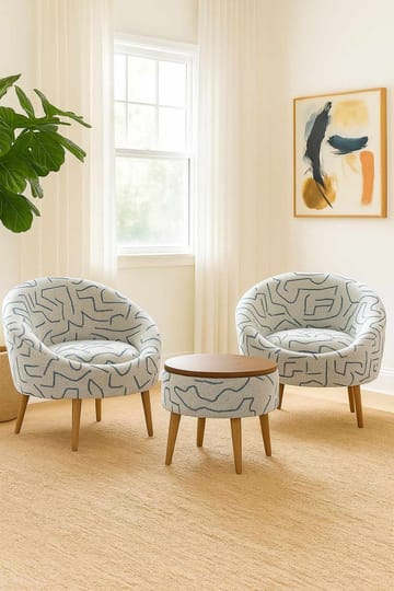 Ørelappstol- og salongbordsett (3 deler) Atelier Del Sofa Lida Weave (75 x 100 x 42 cm) Mørk blå Hvit - Mørk blå og hvit - Møbler - Møbelsett - Møbelsett til stue