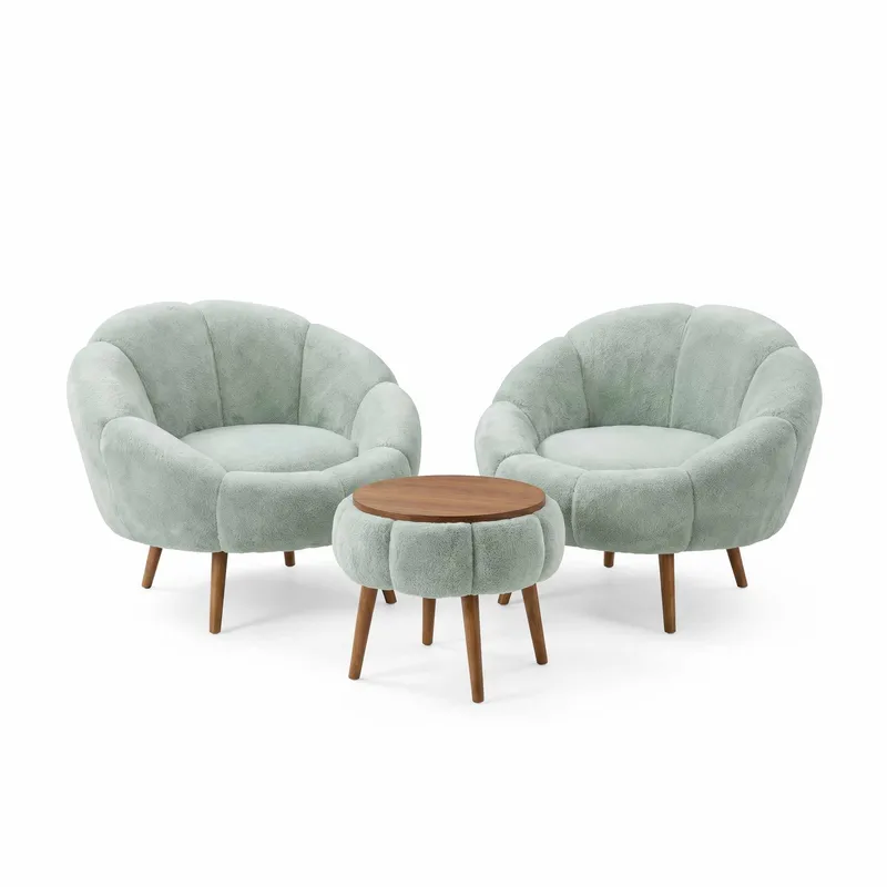 Ørelappstol- og salongbordsett (3 deler) Atelier Del Sofa Lida Wellsoft (75 x 100 x 42 cm) Grønn - Møbler - Møbelsett - Møbelsett til stue