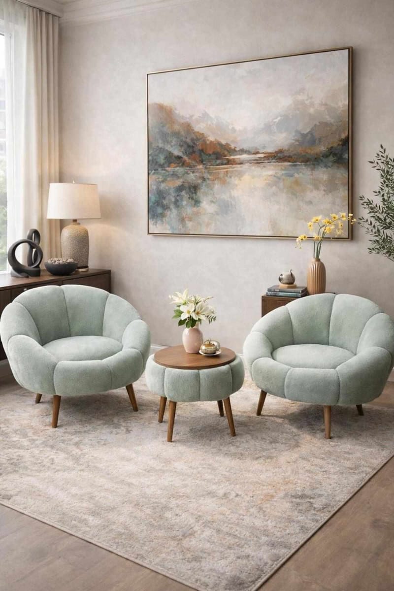 Ørelappstol- og salongbordsett (3 deler) Atelier Del Sofa Lida Wellsoft (75 x 100 x 42 cm) Grønn - Møbler - Møbelsett - Møbelsett til stue