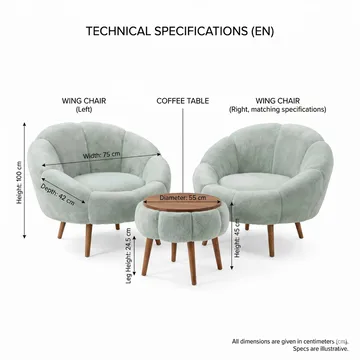 Ørelappstol- og salongbordsett (3 deler) Atelier Del Sofa Lida Wellsoft (75 x 100 x 42 cm) Grønn - Møbler - Møbelsett - Møbelsett til stue