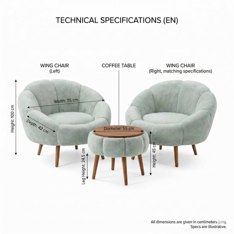 Ørelappstol- og salongbordsett (3 deler) Atelier Del Sofa Lida Wellsoft (75 x 100 x 42 cm) Grønn - Møbler - Møbelsett - Møbelsett til stue