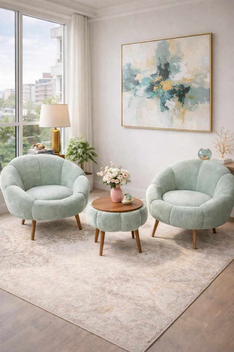 Ørelappstol- og salongbordsett (3 deler) Atelier Del Sofa Lida Wellsoft (75 x 100 x 42 cm) Grønn - Møbler - Møbelsett - Møbelsett til stue
