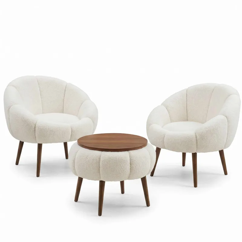 Ørelappstol- og salongbordsett (3 deler) Atelier Del Sofa Lida Wellsoft (75 x 100 x 42 cm) Hvit, undefined