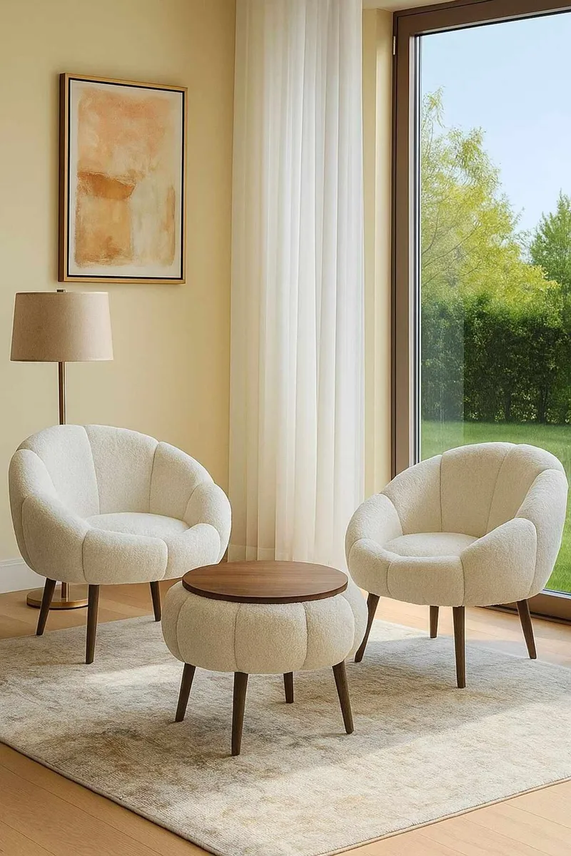 Ørelappstol- og salongbordsett (3 deler) Atelier Del Sofa Lida Wellsoft (75 x 100 x 42 cm) Hvit - Møbler - Møbelsett - Møbelsett til stue