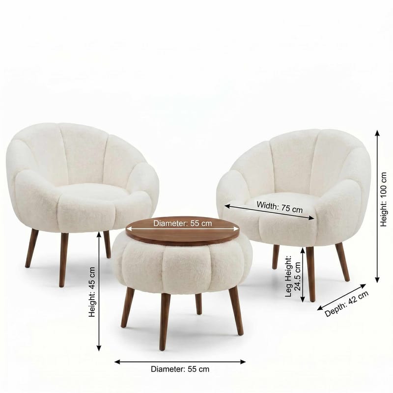 Ørelappstol- og salongbordsett (3 deler) Atelier Del Sofa Lida Wellsoft (75 x 100 x 42 cm) Hvit - Møbler - Møbelsett - Møbelsett til stue