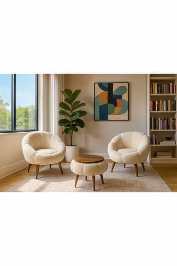 Ørelappstol- og salongbordsett (3 deler) Atelier Del Sofa Lida Wellsoft (75 x 100 x 42 cm) Krem - Møbler - Møbelsett - Møbelsett til stue