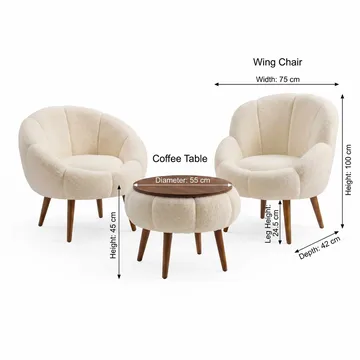 Ørelappstol- og salongbordsett (3 deler) Atelier Del Sofa Lida Wellsoft (75 x 100 x 42 cm) Krem - Møbler - Møbelsett - Møbelsett til stue