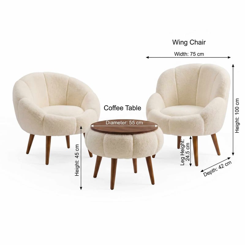 Ørelappstol- og salongbordsett (3 deler) Atelier Del Sofa Lida Wellsoft (75 x 100 x 42 cm) Krem - Møbler - Møbelsett - Møbelsett til stue