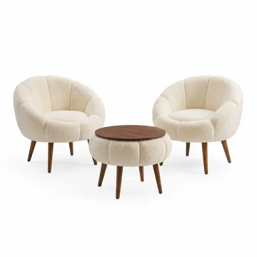 Ørelappstol- og salongbordsett (3 deler) Atelier Del Sofa Lida Wellsoft (75 x 100 x 42 cm) Krem