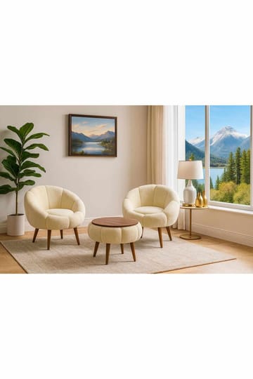 Ørelappstol- og salongbordsett (3 deler) Atelier Del Sofa Lida Wellsoft (75 x 100 x 42 cm) Krem - Møbler - Møbelsett - Møbelsett til stue