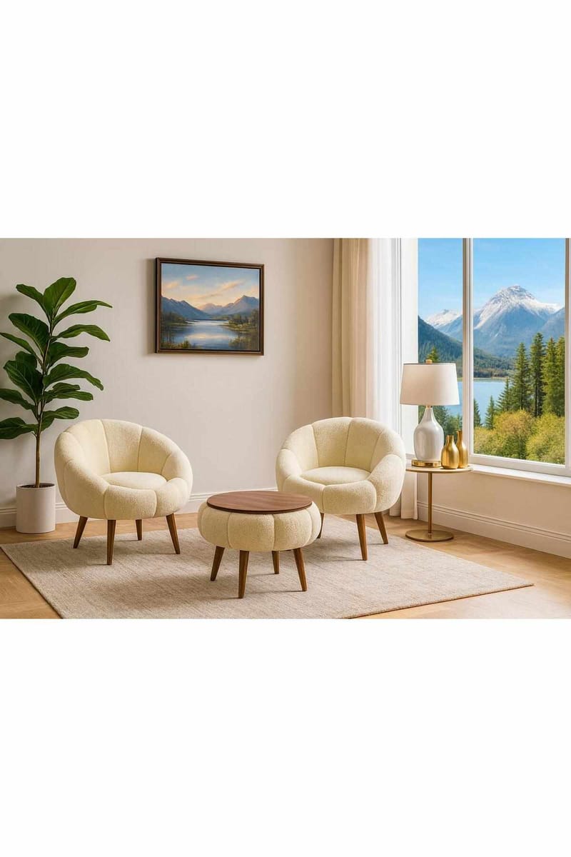 Ørelappstol- og salongbordsett (3 deler) Atelier Del Sofa Lida Wellsoft (75 x 100 x 42 cm) Krem - Møbler - Møbelsett - Møbelsett til stue