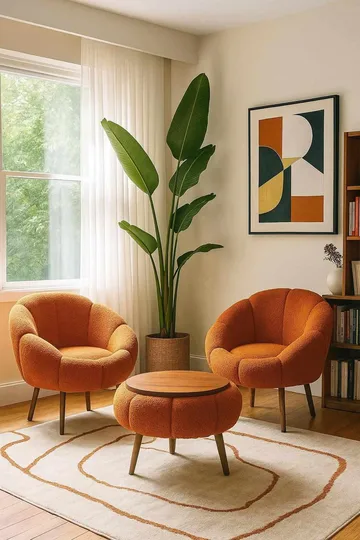 Ørelappstol- og salongbordsett (3 deler) Atelier Del Sofa Lida Wellsoft (75 x 100 x 42 cm) Oransje - Møbler - Møbelsett - Møbelsett til stue