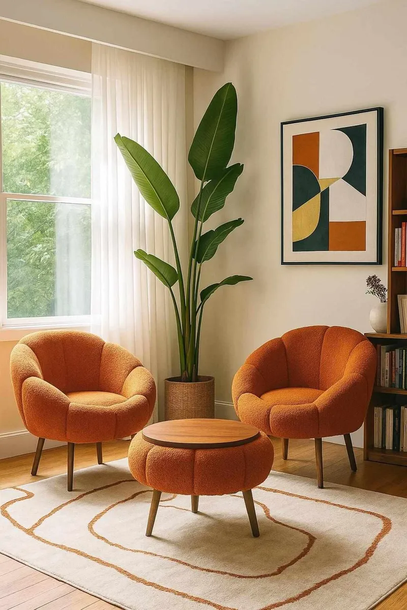 Ørelappstol- og salongbordsett (3 deler) Atelier Del Sofa Lida Wellsoft (75 x 100 x 42 cm) Oransje - Møbler - Møbelsett - Møbelsett til stue