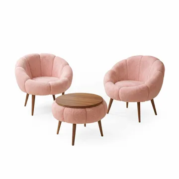 Ørelappstol- og salongbordsett (3 deler) Atelier Del Sofa Lida Wellsoft (75 x 100 x 42 cm) Rosa