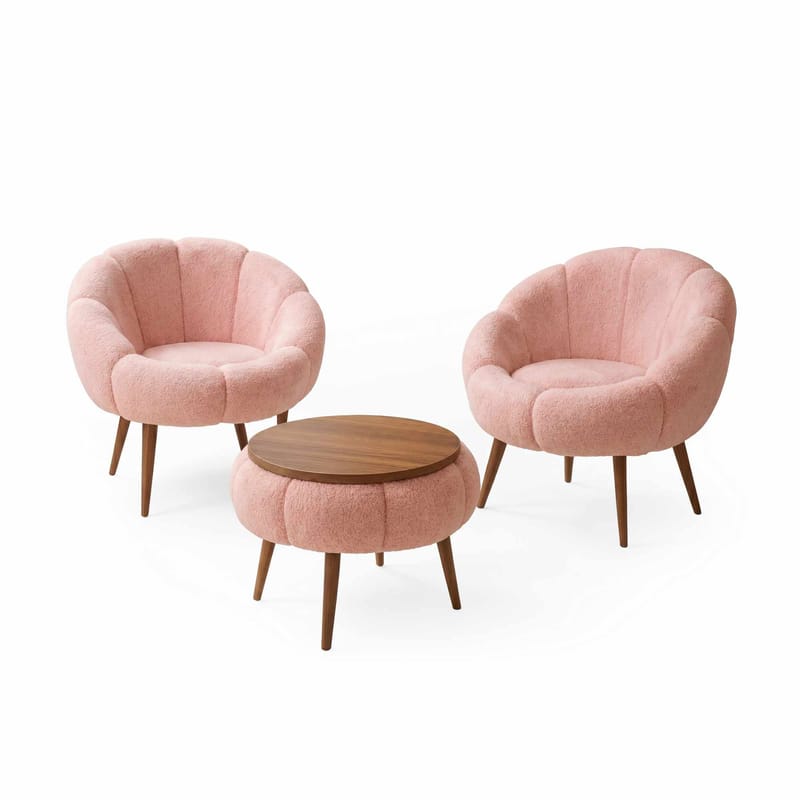 Ørelappstol- og salongbordsett (3 deler) Atelier Del Sofa Lida Wellsoft (75 x 100 x 42 cm) Rosa, undefined