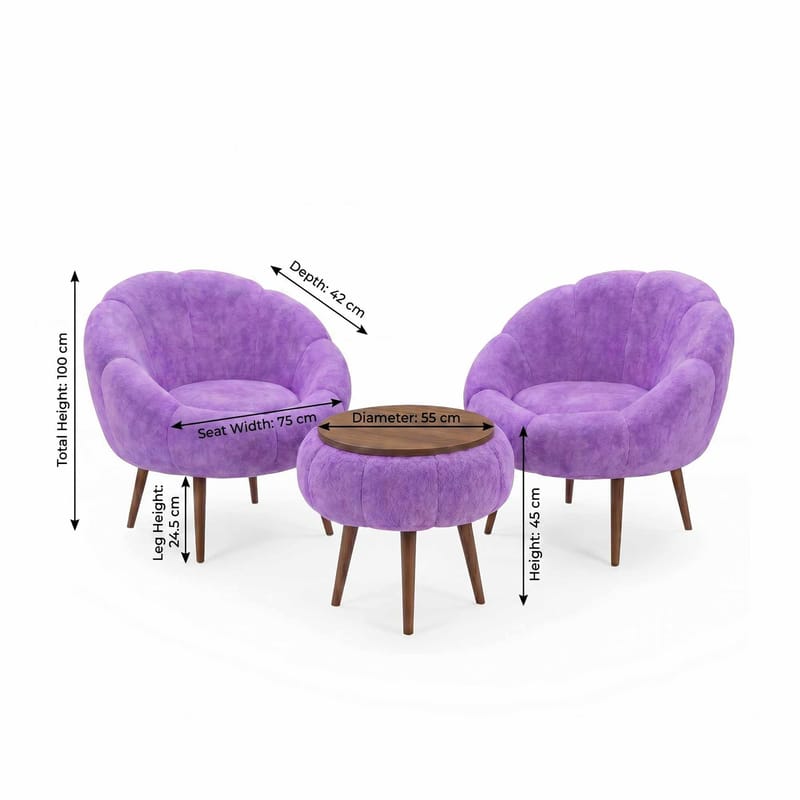 Ørelappstol- og salongbordsett (3 deler) Atelier Del Sofa Lida Wellsoft (75 x 100 x 42 cm) Syrin - Møbler - Møbelsett - Møbelsett til stue