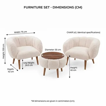 Ørelappstol- og salongbordsett (3 deler) Atelier Del Sofa Lotus Wellsoft (75 x 100 x 42 cm) Beige - Møbler - Møbelsett - Møbelsett til stue