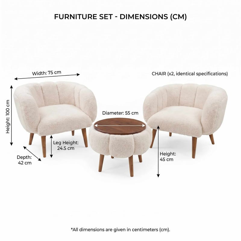 Ørelappstol- og salongbordsett (3 deler) Atelier Del Sofa Lotus Wellsoft (75 x 100 x 42 cm) Beige - Møbler - Møbelsett - Møbelsett til stue
