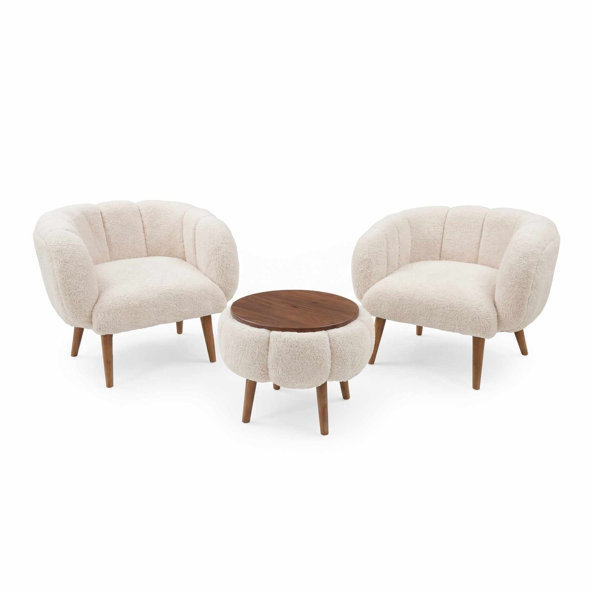 Ørelappstol- og salongbordsett (3 deler) Atelier Del Sofa Lotus Wellsoft (75 x 100 x 42 cm) Beige -