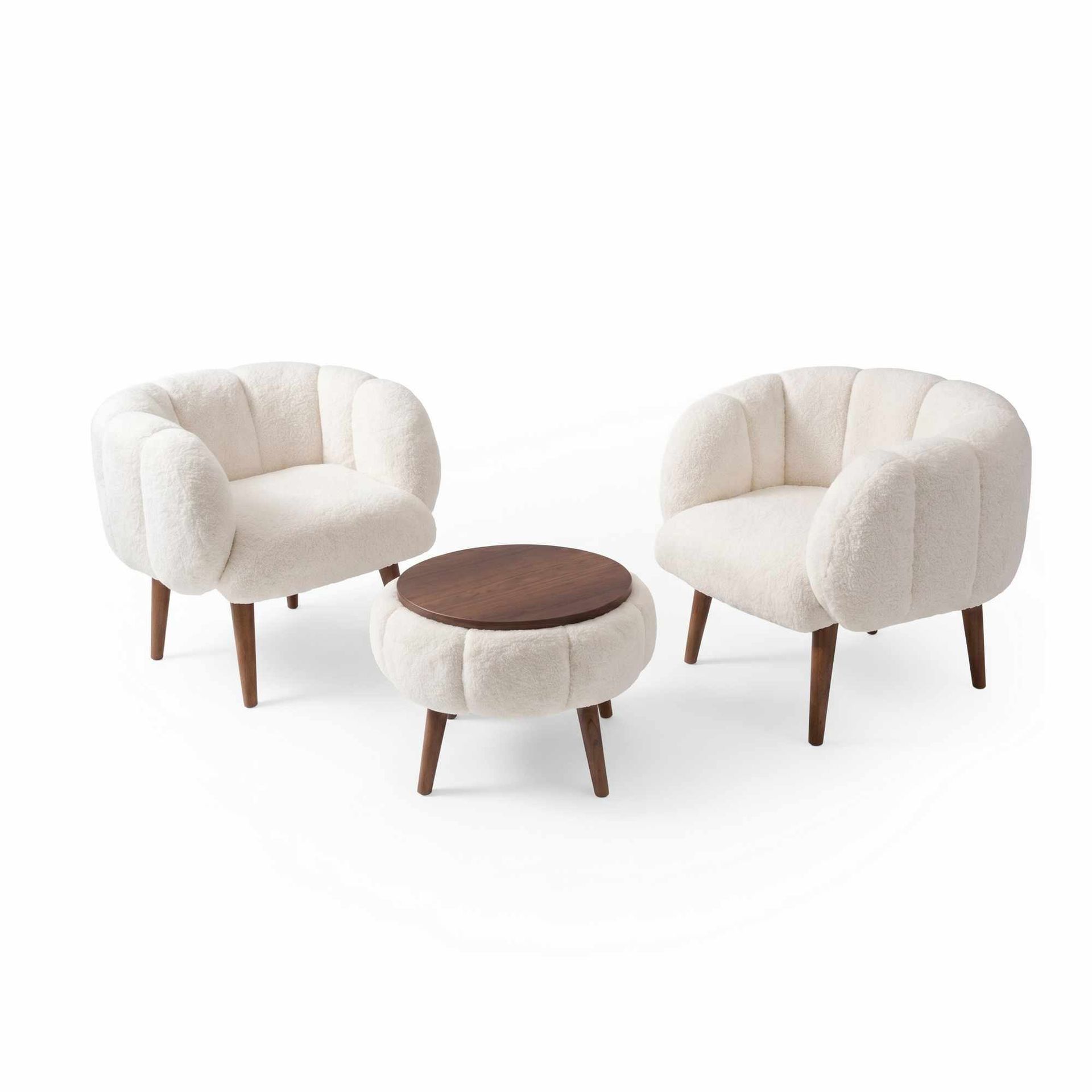 Ørelappstol- og salongbordsett (3 deler) Atelier Del Sofa Lotus Wellsoft (75 x 100 x 42 cm) Hvit -
