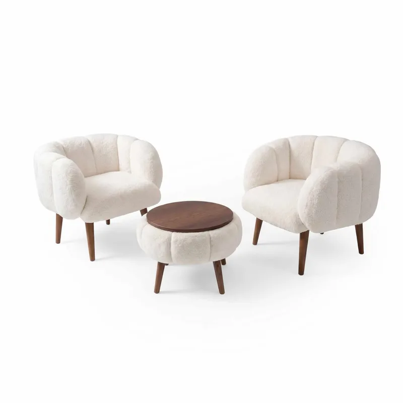 Ørelappstol- og salongbordsett (3 deler) Atelier Del Sofa Lotus Wellsoft (75 x 100 x 42 cm) Hvit, undefined