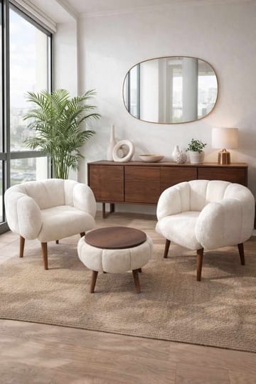Ørelappstol- og salongbordsett (3 deler) Atelier Del Sofa Lotus Wellsoft (75 x 100 x 42 cm) Hvit - Møbler - Møbelsett - Møbelsett til stue
