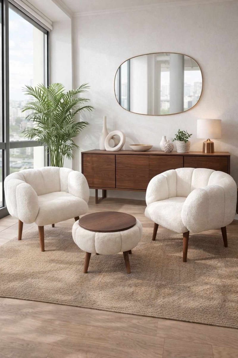 Ørelappstol- og salongbordsett (3 deler) Atelier Del Sofa Lotus Wellsoft (75 x 100 x 42 cm) Hvit - Møbler - Møbelsett - Møbelsett til stue
