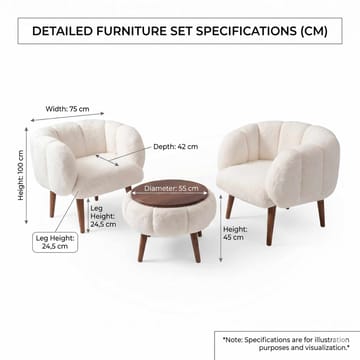 Ørelappstol- og salongbordsett (3 deler) Atelier Del Sofa Lotus Wellsoft (75 x 100 x 42 cm) Hvit - Møbler - Møbelsett - Møbelsett til stue