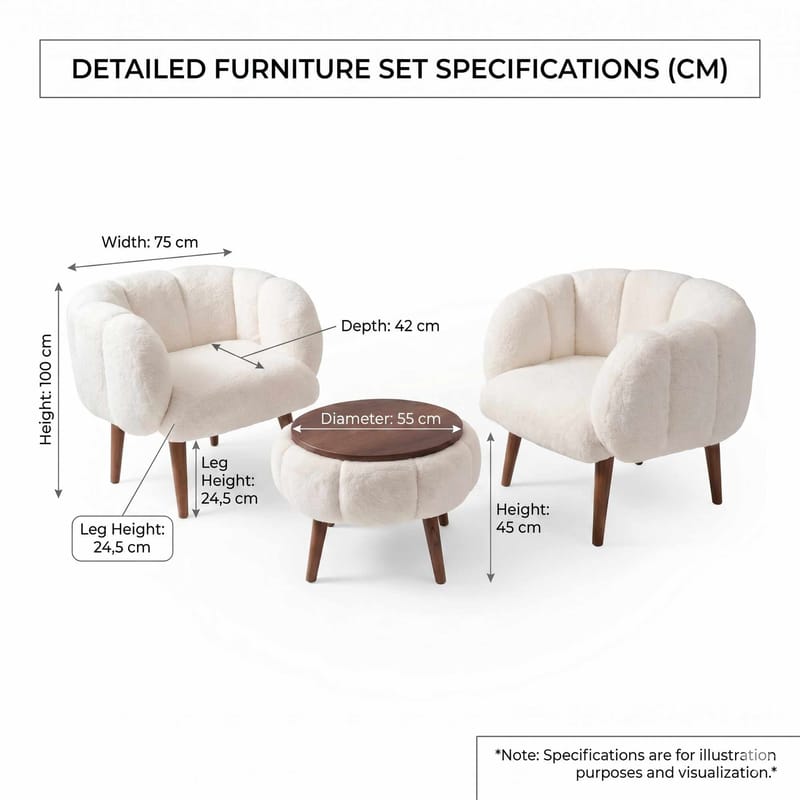 Ørelappstol- og salongbordsett (3 deler) Atelier Del Sofa Lotus Wellsoft (75 x 100 x 42 cm) Hvit - Møbler - Møbelsett - Møbelsett til stue