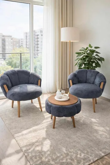 Ørelappstol- og salongbordsett (3 deler) Atelier Del Sofa Star (75 x 100 x 42 cm) Antrasitt - Antrasitt - Møbler - Møbelsett - Møbelsett til stue