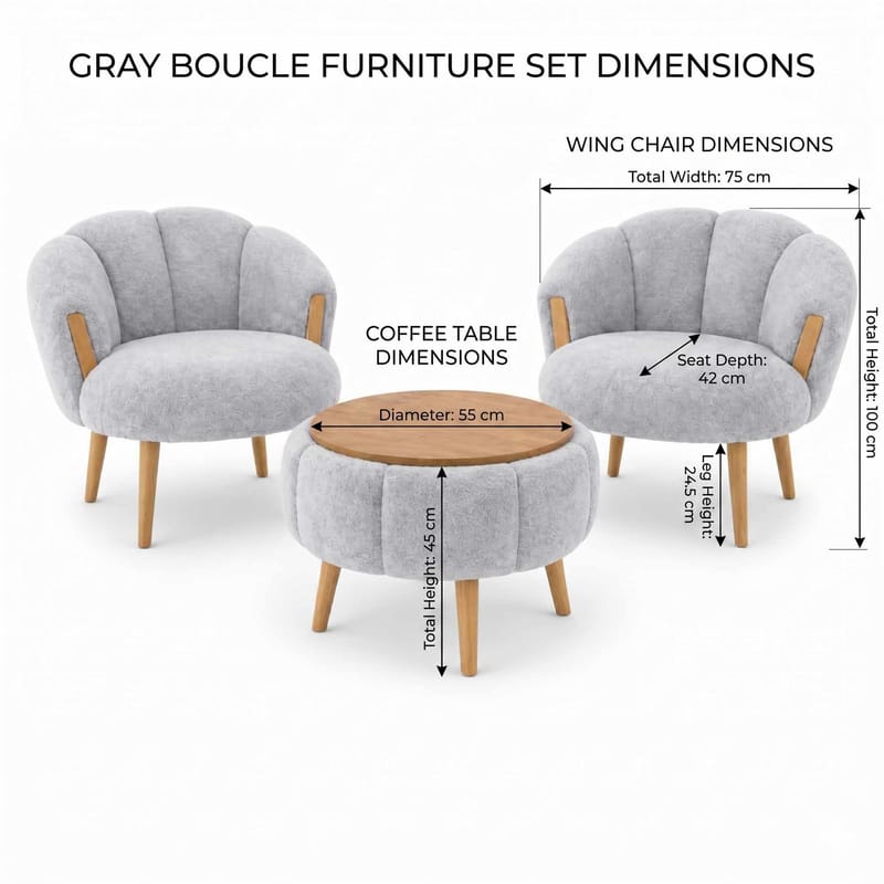 Ørelappstol- og salongbordsett (3 deler) Atelier Del Sofa Star (75 x 100 x 42 cm) Grå - Møbler - Møbelsett - Møbelsett til stue