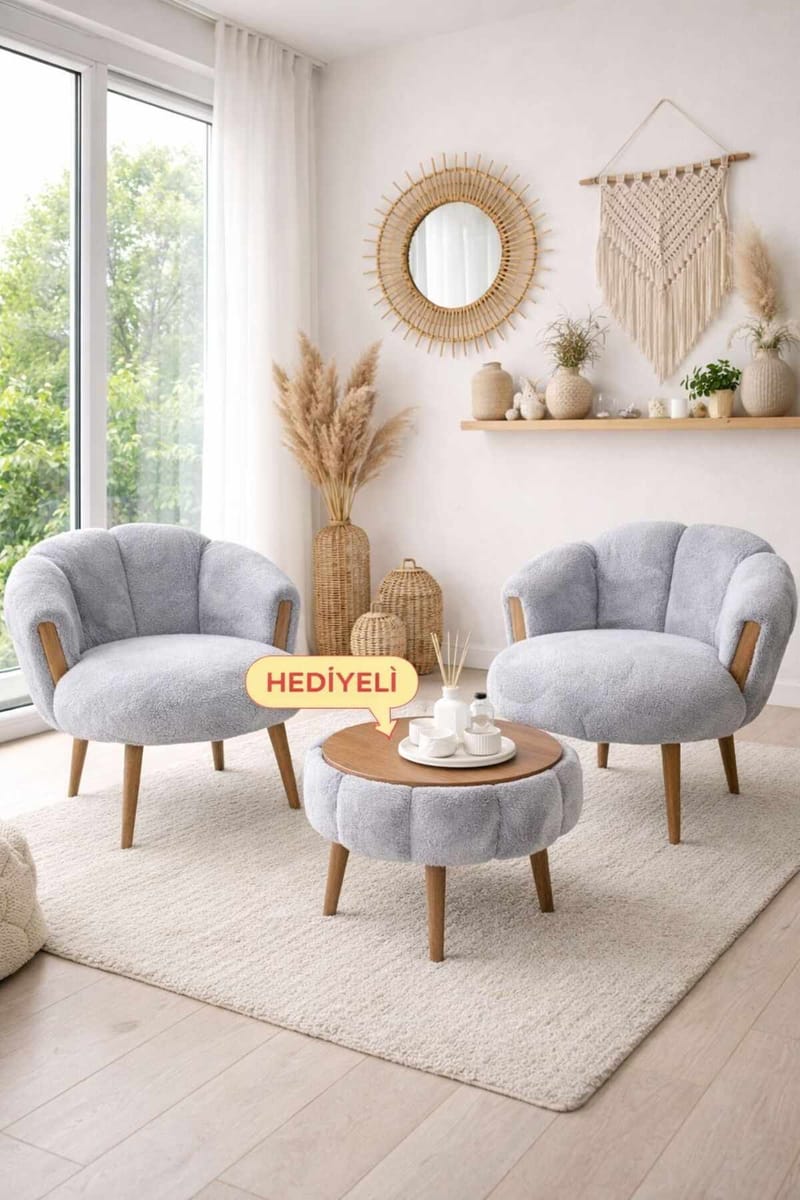 Ørelappstol- og salongbordsett (3 deler) Atelier Del Sofa Star (75 x 100 x 42 cm) Grå - Møbler - Møbelsett - Møbelsett til stue