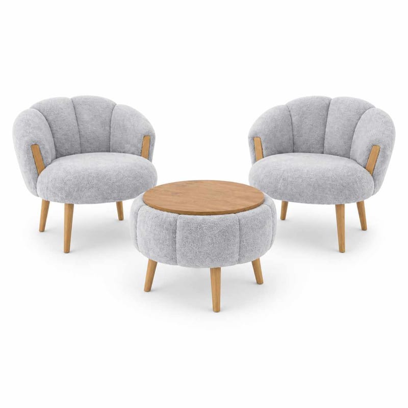 Ørelappstol- og salongbordsett (3 deler) Atelier Del Sofa Star (75 x 100 x 42 cm) Grå, undefined